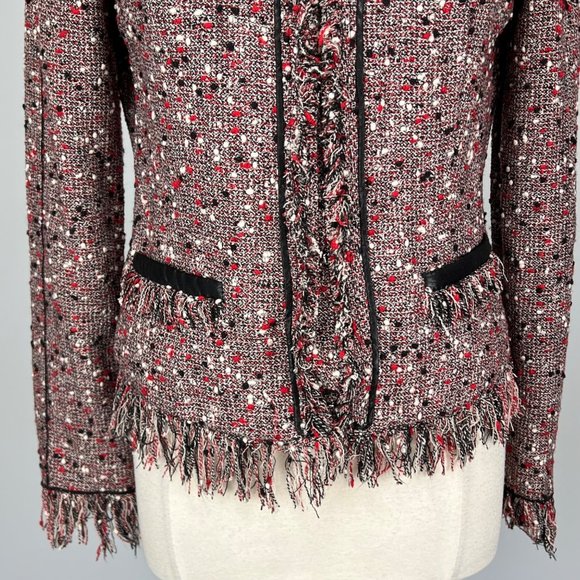 McGinn Red Bijou Tweed Fringe Blazer Wool Blend Hook Front size 8 - Picture 3 of 13